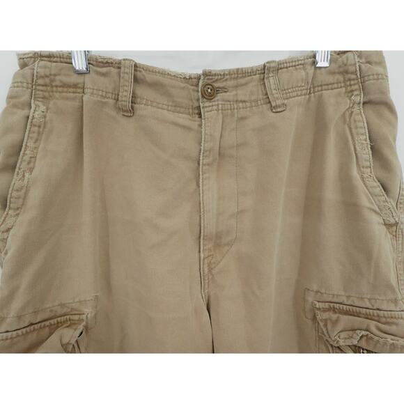 Y2K American Eagle Shorts Mens‎ 33 Khaki Distressed Cargo Utility Grunge - Picture 2 of 11